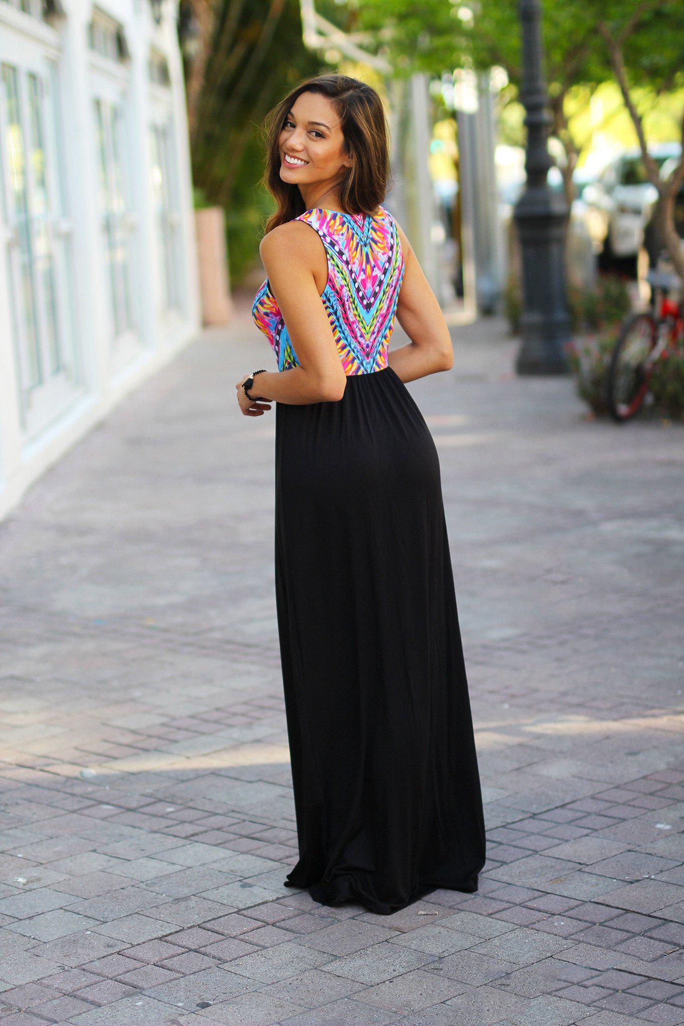 Black Maxi Dress with Printed Top | Printed Maxi Dress – Saved by the Dress