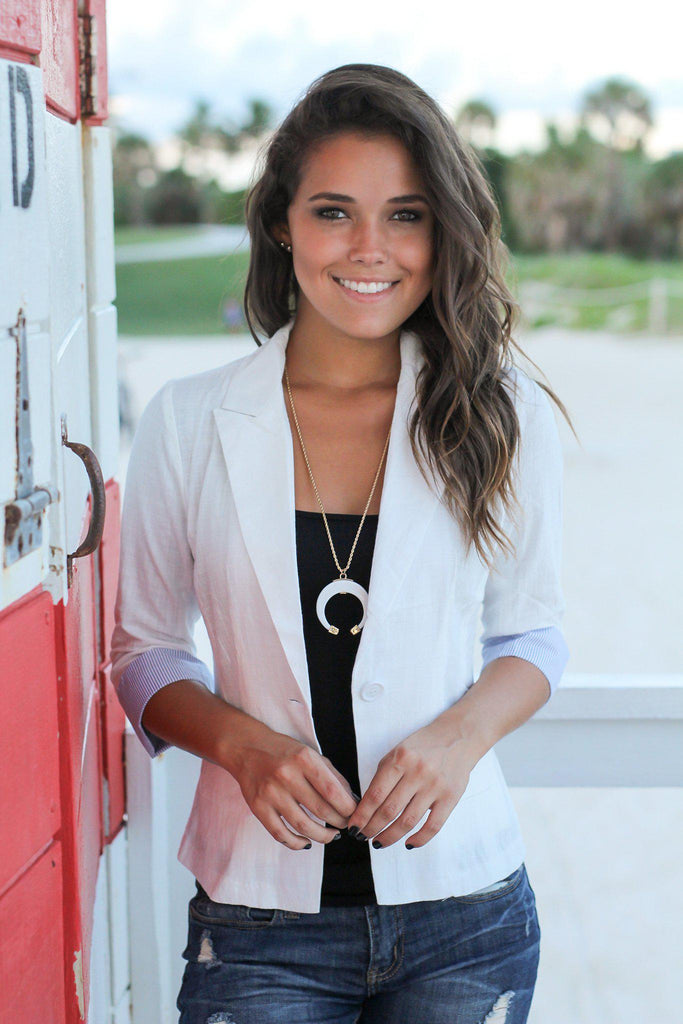 white pinstripe blazer