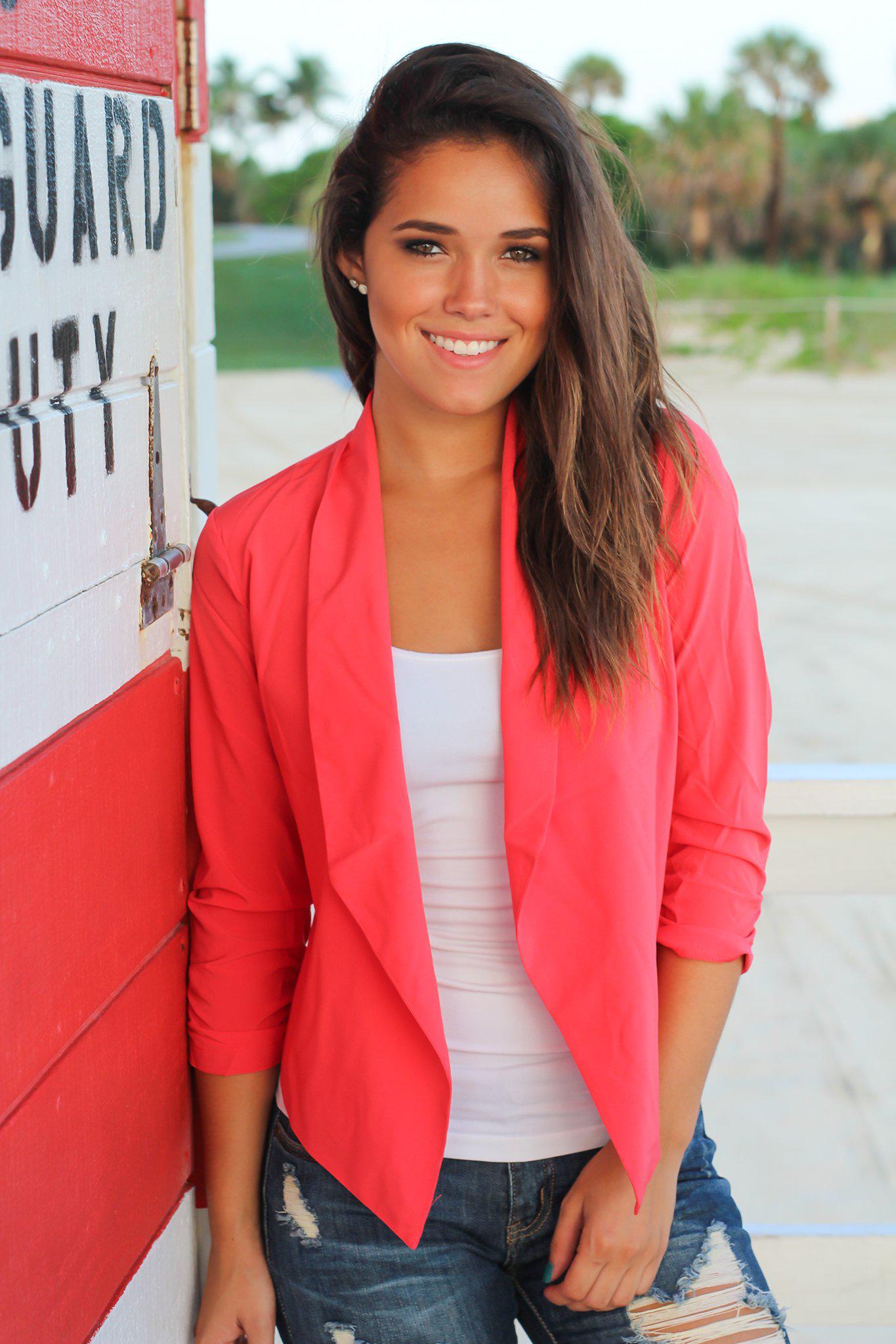 coral blazer outfit