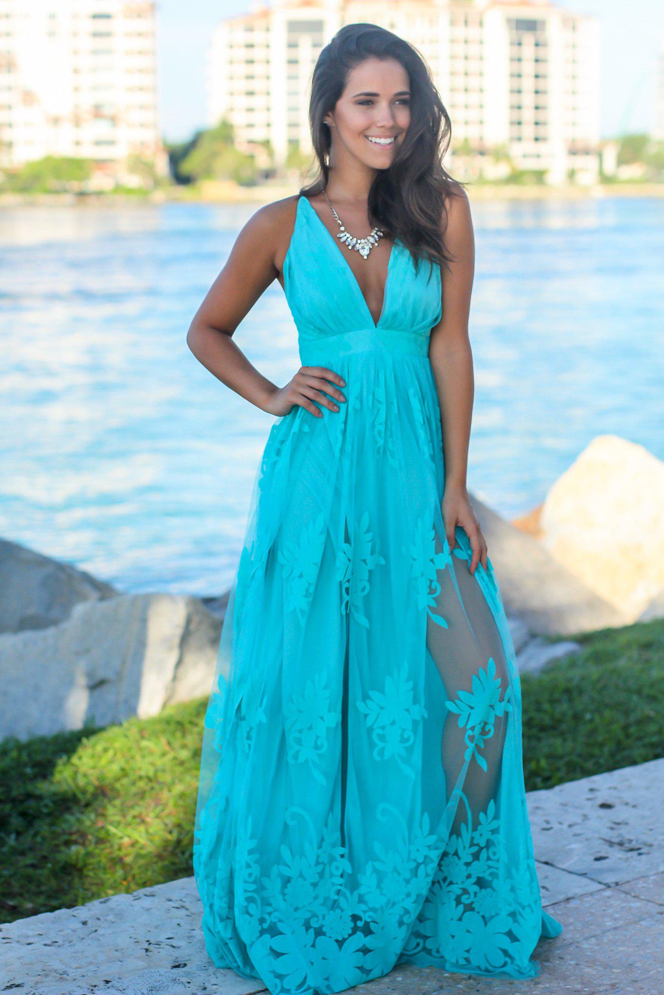 turquoise blue maxi dress