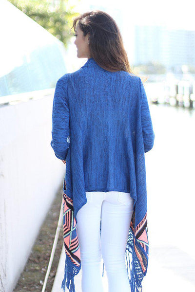 Printed Long Cardigan Blue