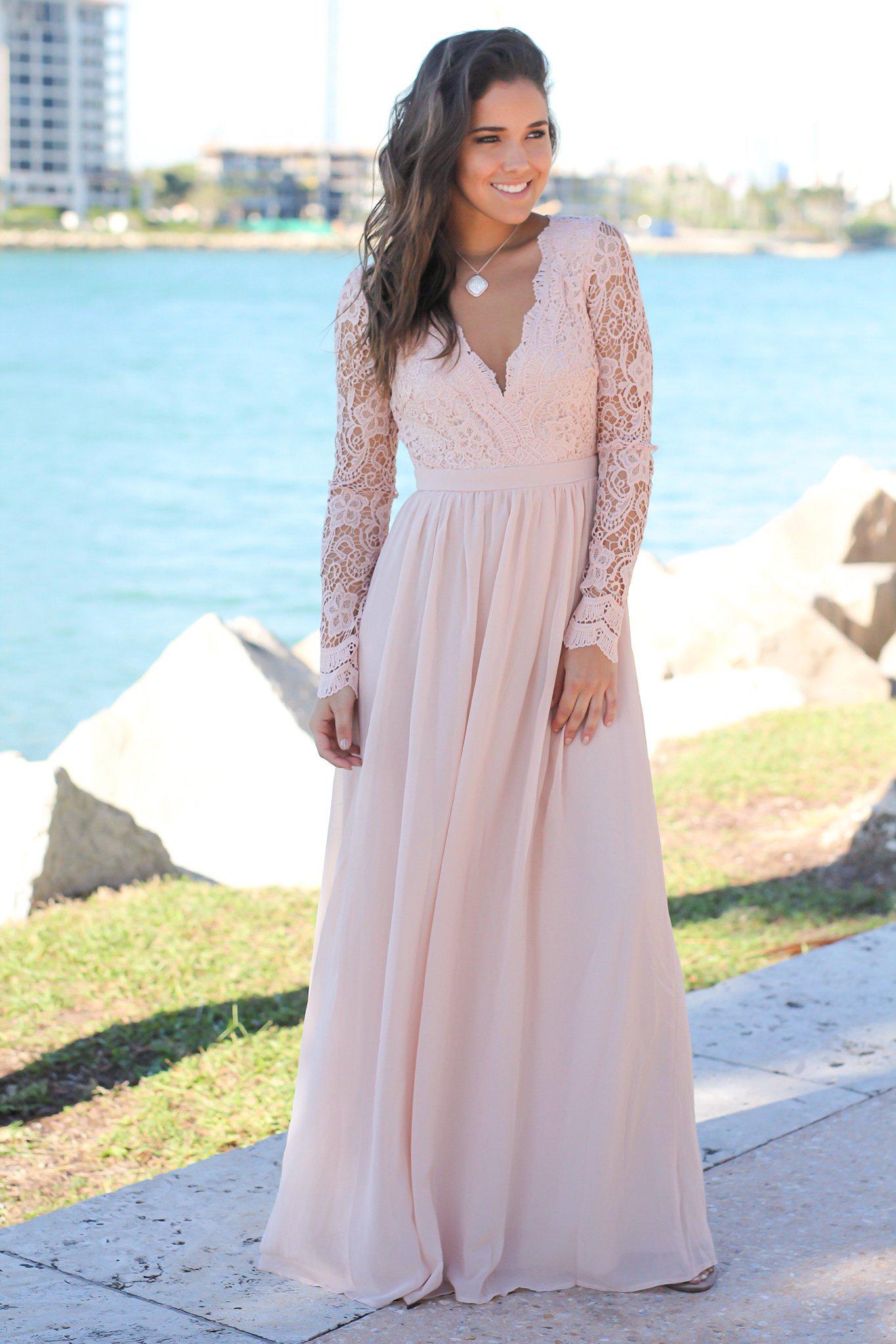 long sleeve blush gown