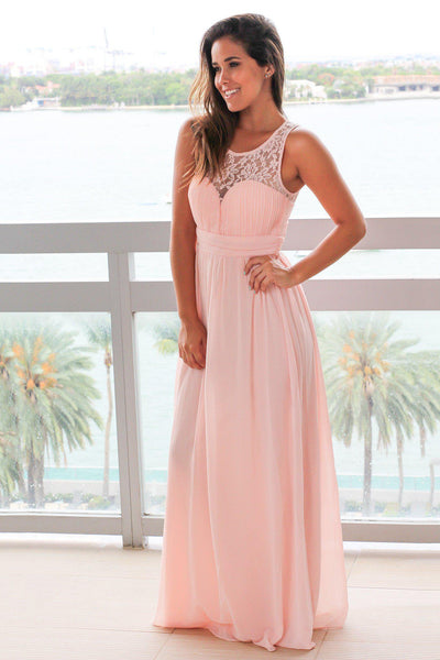Pink Maxi Dress with Pleated Lace Top | Beautiful Dresses – Saved by ...