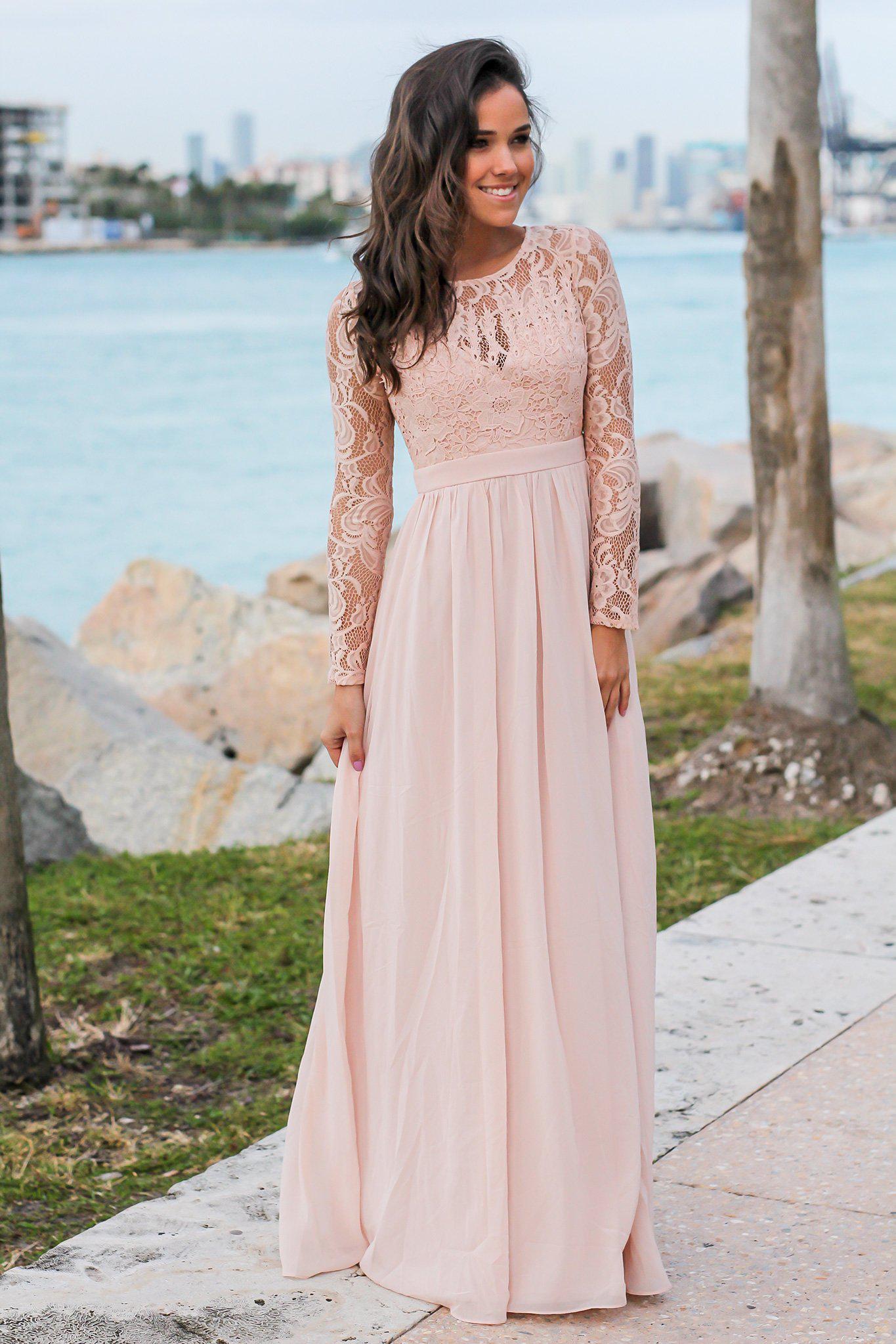 long sleeve blush pink maxi dress