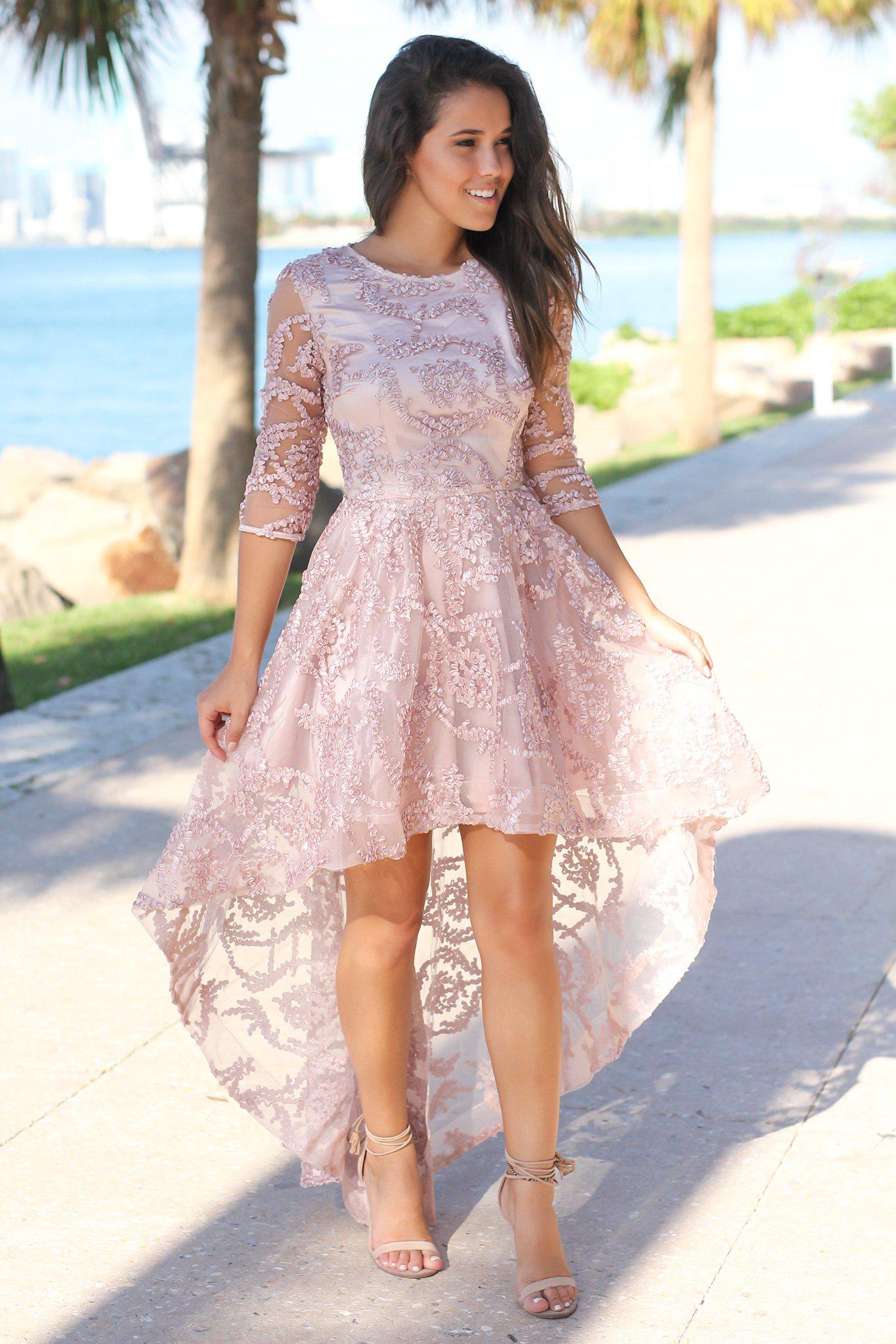 Blush High Low Dress with 3/4 Sleeves Beautiful Dresses Saved by