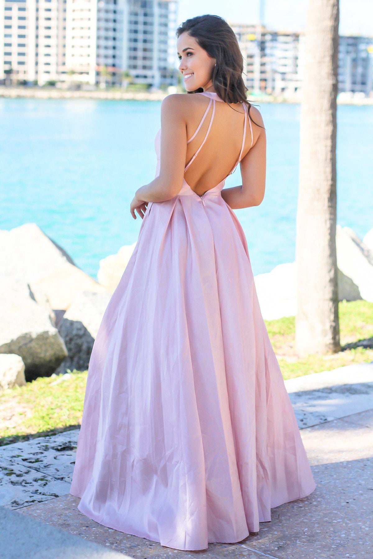 Blush V-Neck Maxi Dress with Open Back | Maxi Dresses – Saved by the Dress