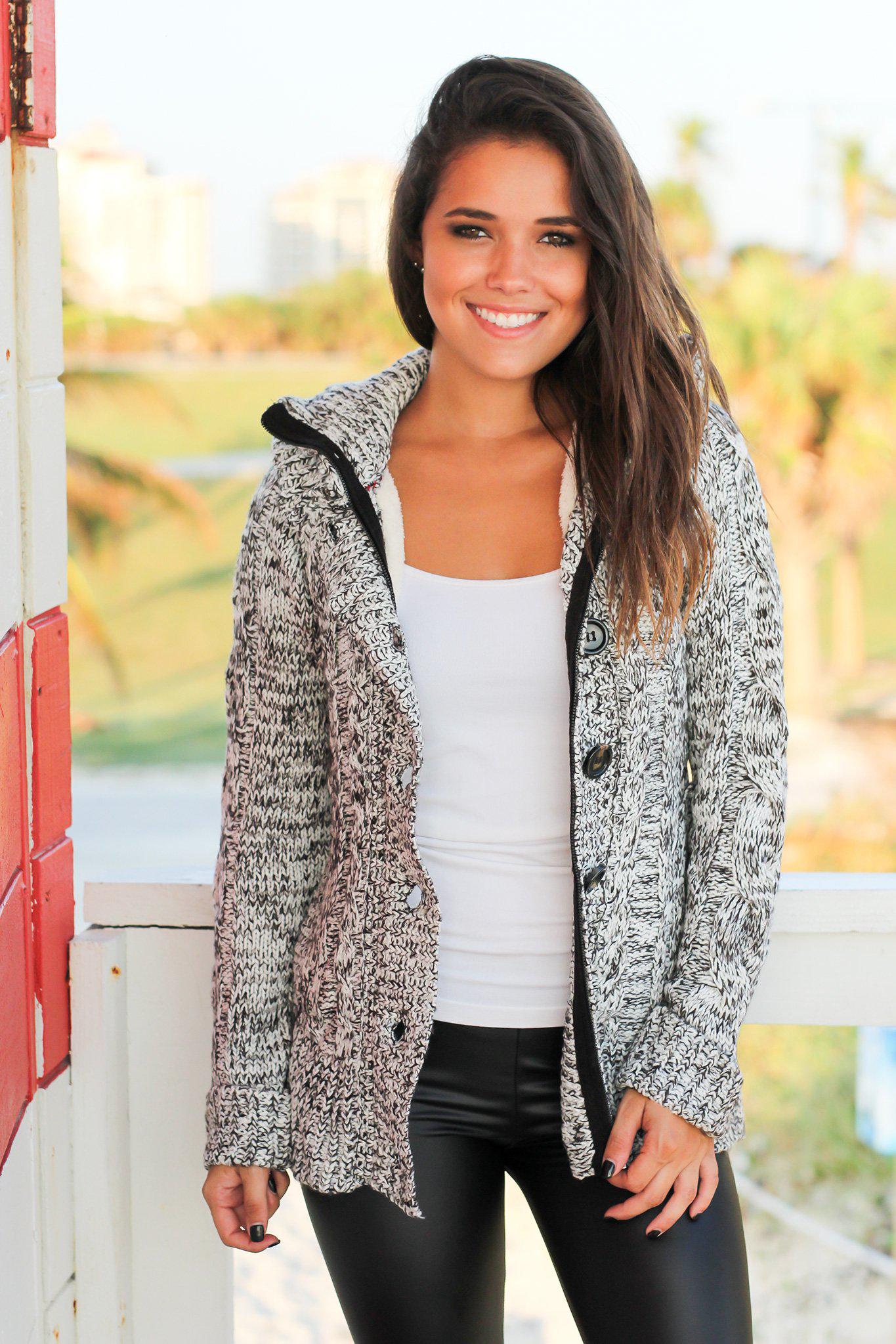 Black and White Sweater with Fur Hood | Sweaters – Saved by the Dress