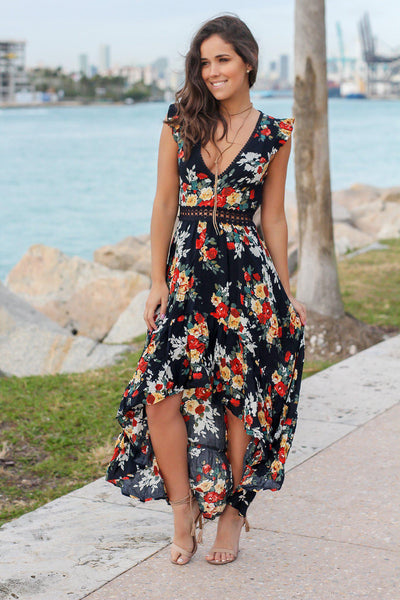Navy Floral High Low Dress with Open Back | Cute Dresses – Saved by the ...