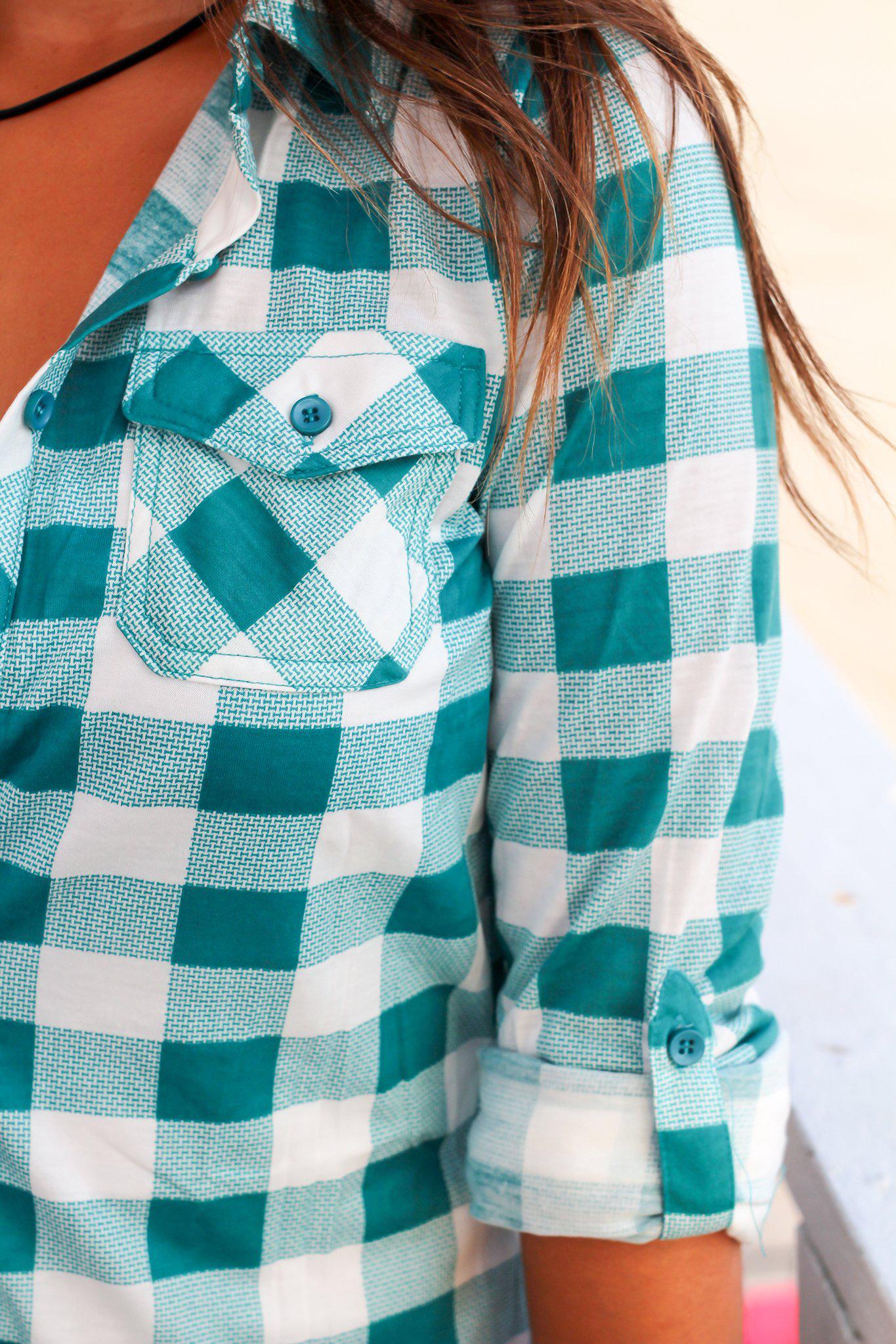 Jade and White Plaid Top | Cute Tops – Saved by the Dress