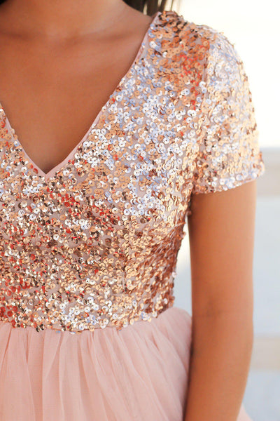 Rose Gold Sequin Top Short Dress | Short Dresses – Saved by the Dress