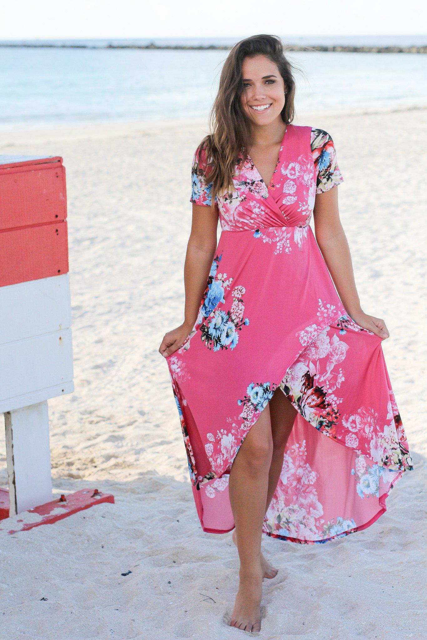 Hot Pink Floral High Low Dress | Online Boutiques – Saved by the Dress