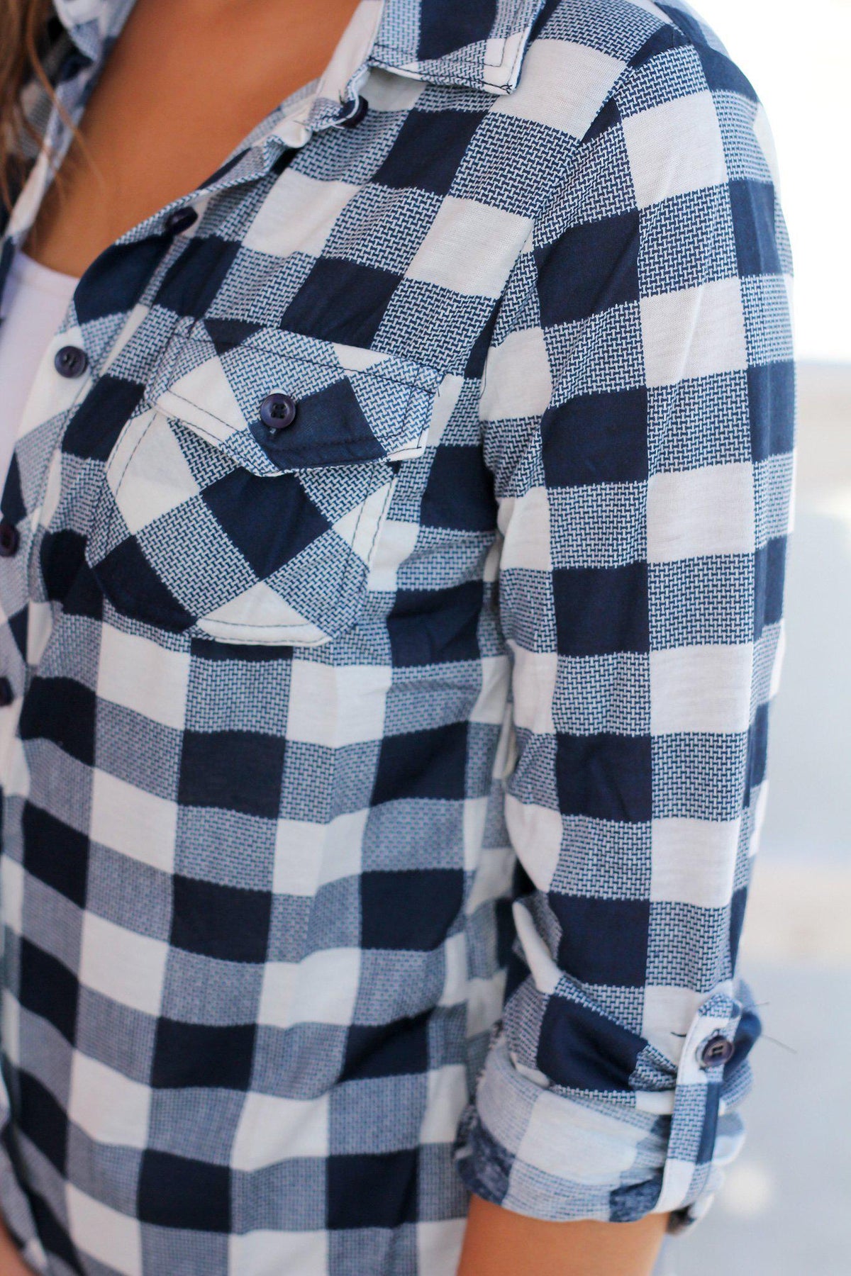 Navy and Ivory Plaid Top | Cute Tops – Saved by the Dress