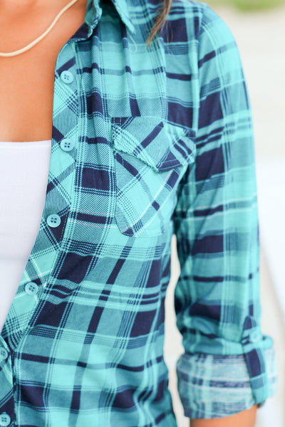Teal and Navy Plaid Top | Cute Tops – Saved by the Dress