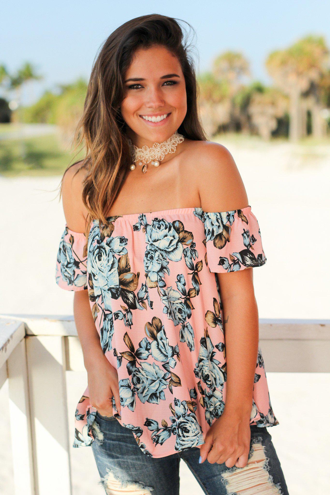 Pink Floral Off Shoulder Top Floral Top Cute Tops Saved By The Dress 4845