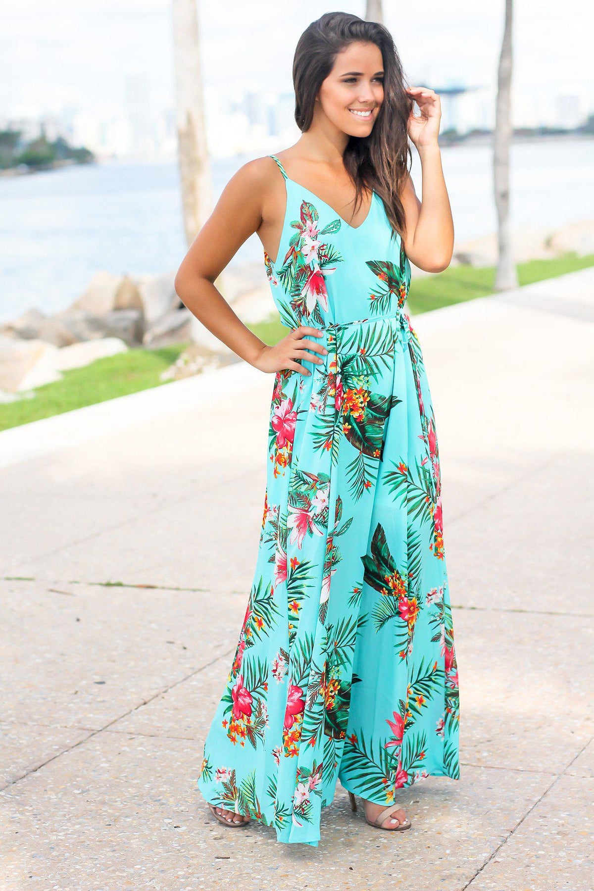 Aqua Floral Maxi Dress Maxi Dresses Saved By The Dress 