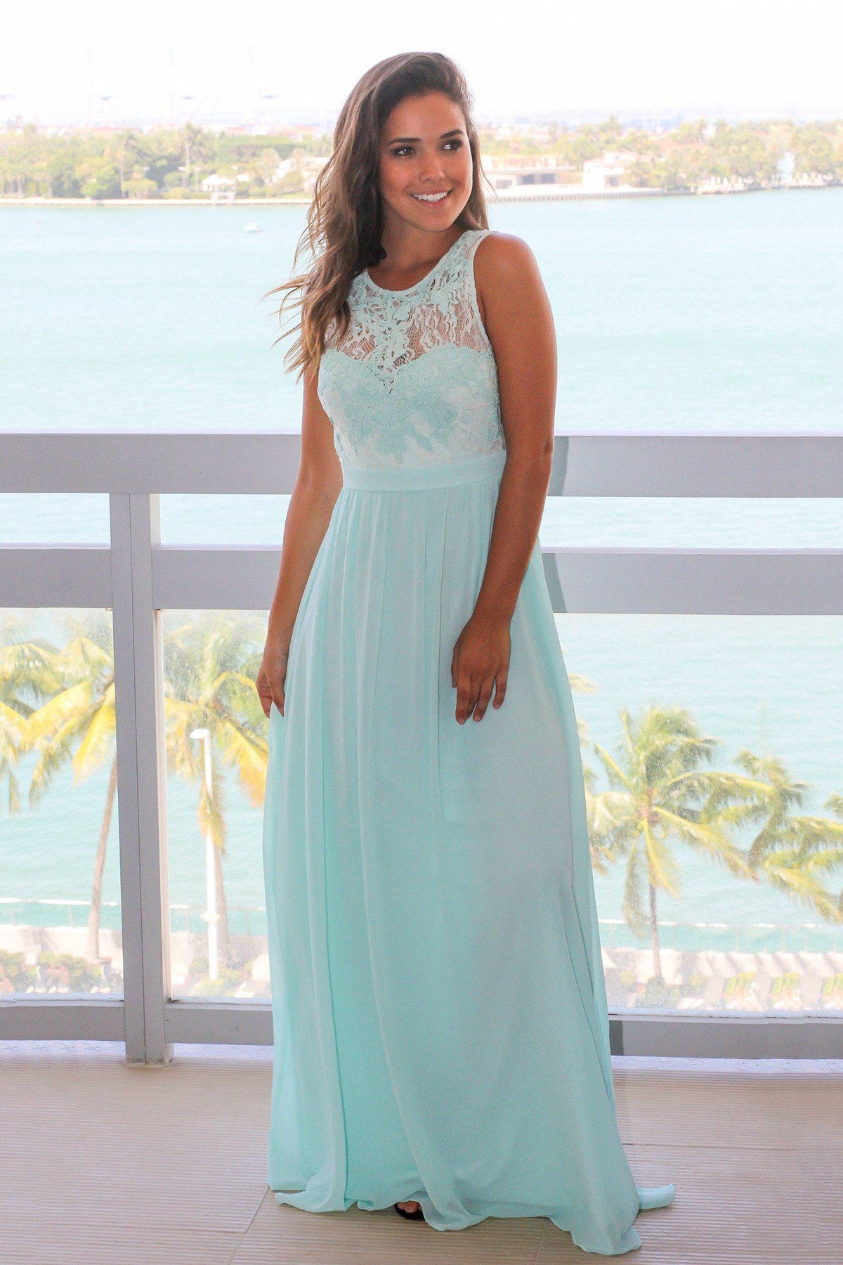 Mint Chiffon Maxi Dress with Lace Top | Bridesmaid Dresses – Saved by ...