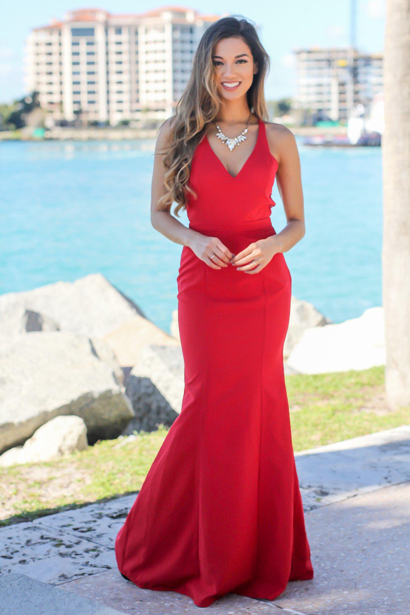 Red Maxi Dress with Lace Back | Bridesmaid Dresses – Saved by the Dress