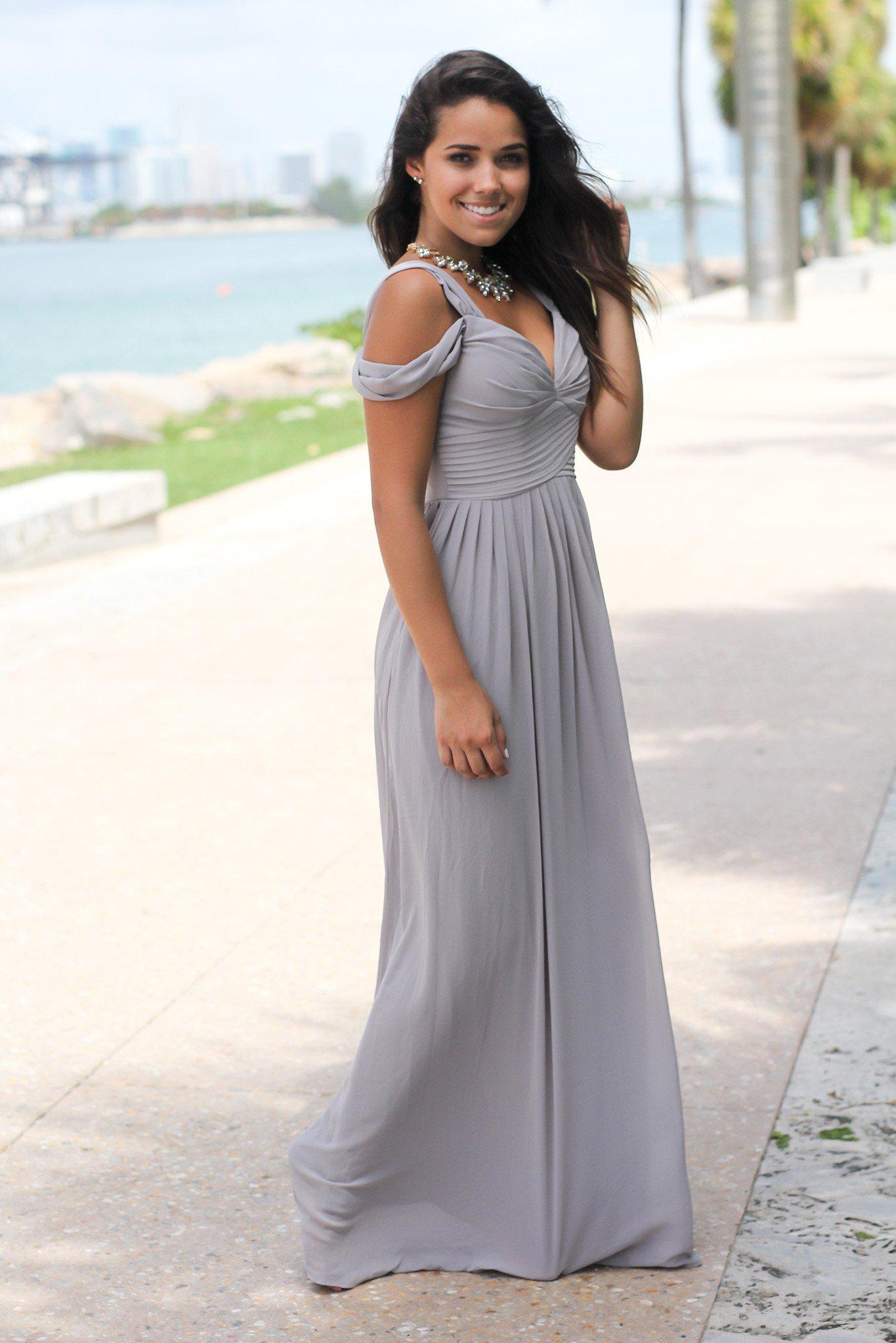 Gray Off Shoulder Maxi Dress | Bridesmaid Dresses – Saved by the Dress