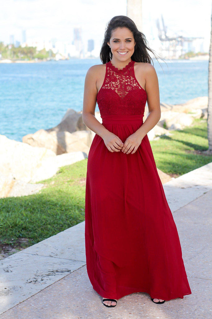 Burgundy Crochet Maxi Dress | Bridesmaid Dresses – Saved by the Dress