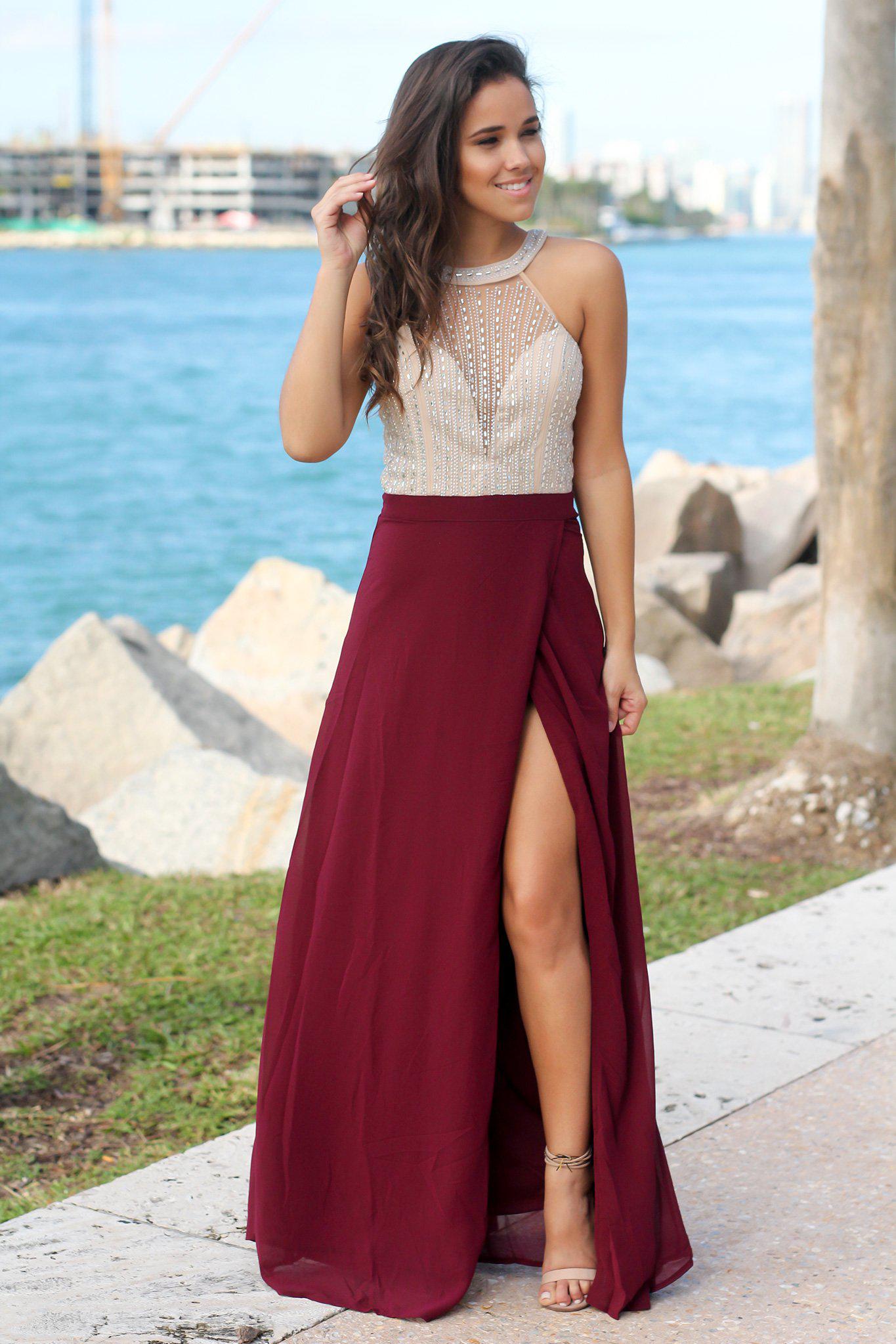 burgundy dress in stores