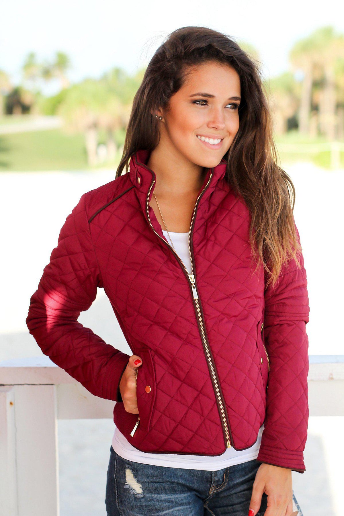 Burgundy Quilted Jacket | Cute Jackets – Saved by the Dress
