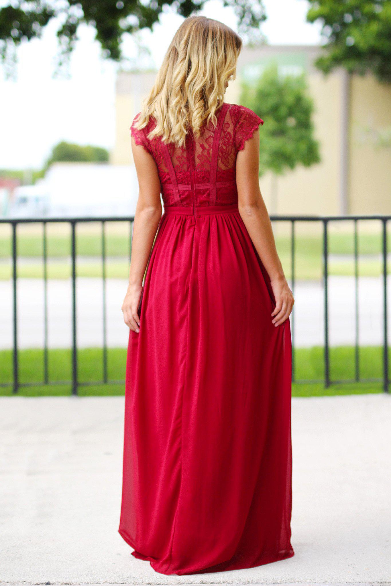 Burgundy Lace Top Maxi Dress | Burgundy Bridesmaid Dress – Saved by the ...