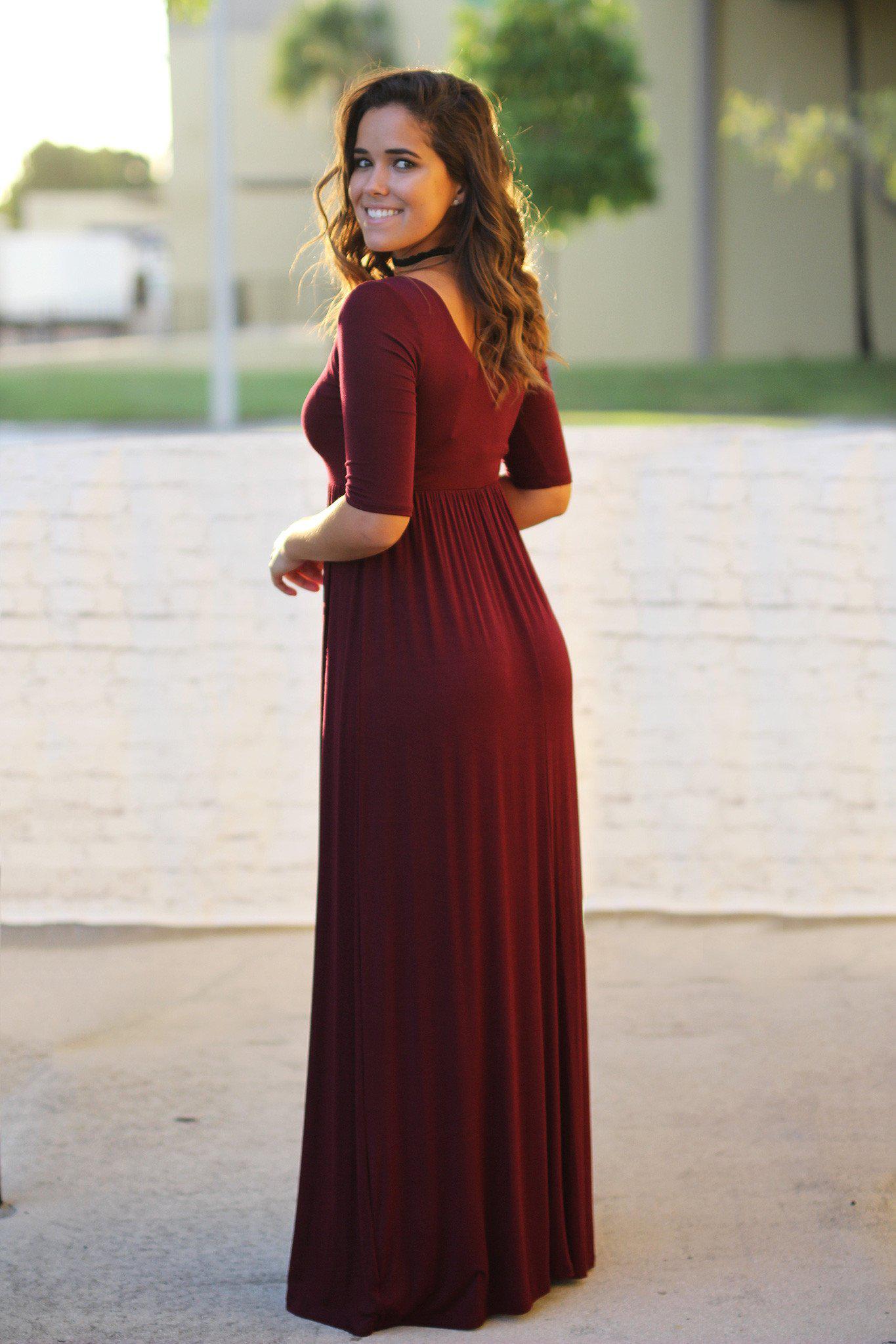 Burgundy Maxi Dress With Mid Sleeves Burgundy Maxi Dress Dress Saved By The Dress 7598