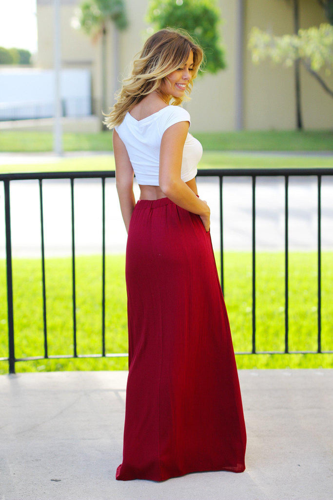 Burgundy Maxi Skirt with Pockets | Burgundy Long Skirt – Saved by the Dress