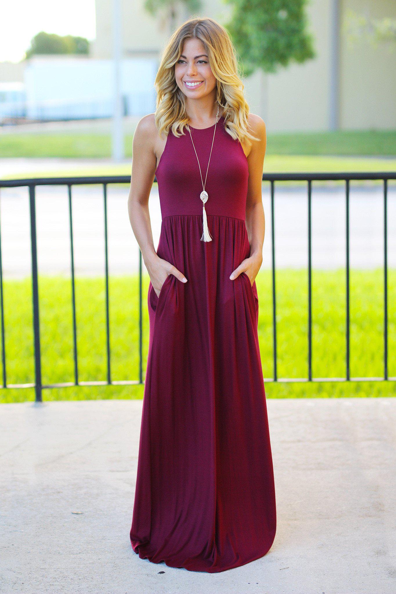 Burgundy Maxi Dress with Pockets | Maxi Dress – Saved by the Dress