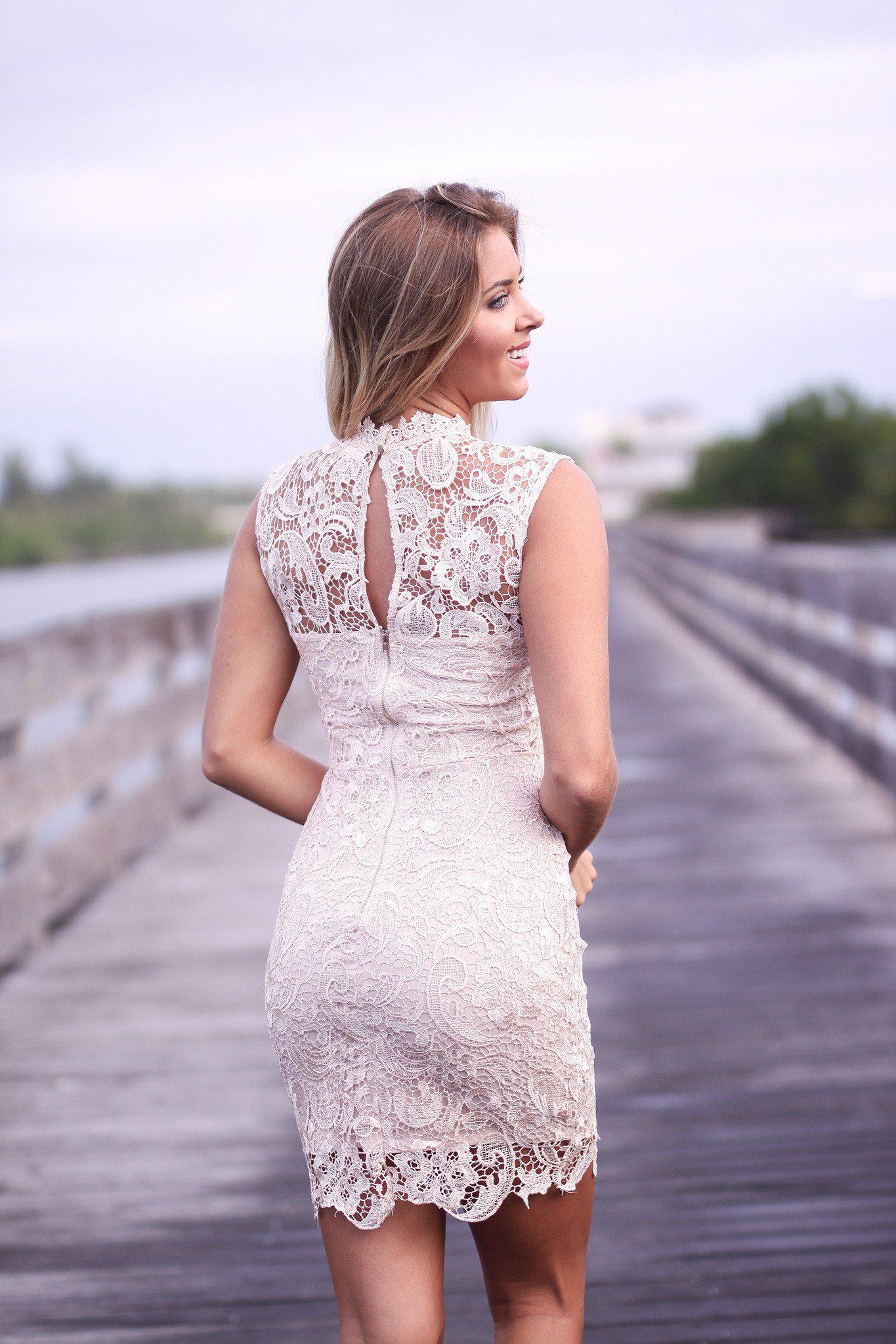 champagne lace cocktail dress