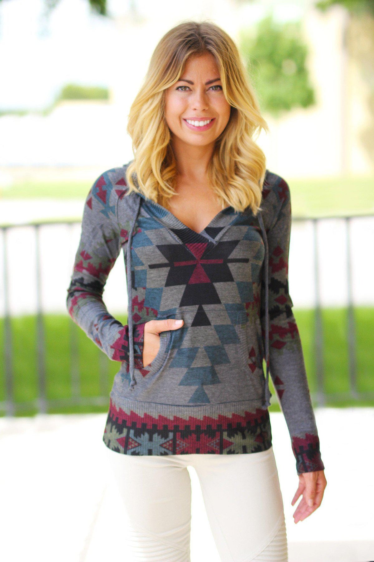 Charcoal Tribal Print Hooded Sweater – Saved by the Dress