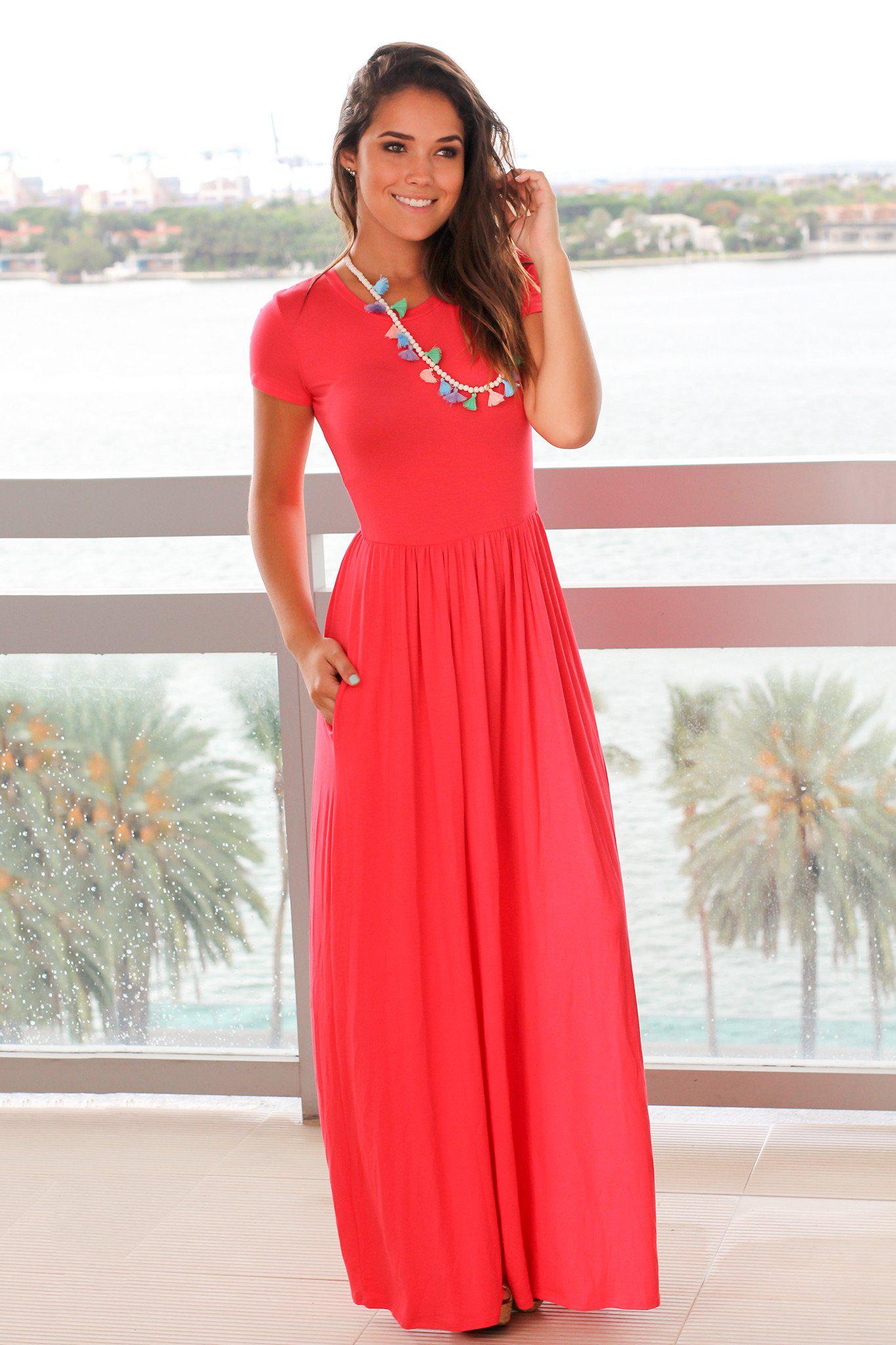 Coral Short Sleeve Maxi Dress with 