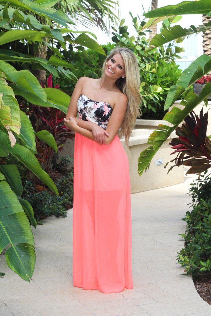 Coral Maxi Dress With Floral Top Long Dress Saved By The Dress 9898