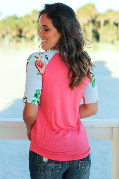 Coral Top with Floral Sleeves | Cute Tops – Saved by the Dress