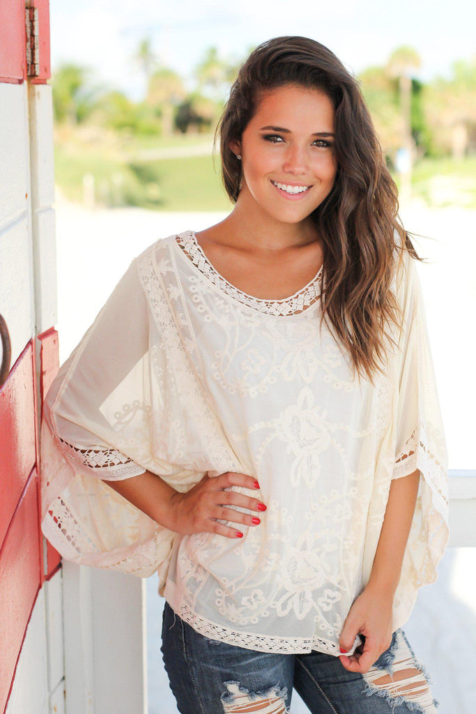 Cream Embroidered Poncho | Cute Tops – Saved by the Dress