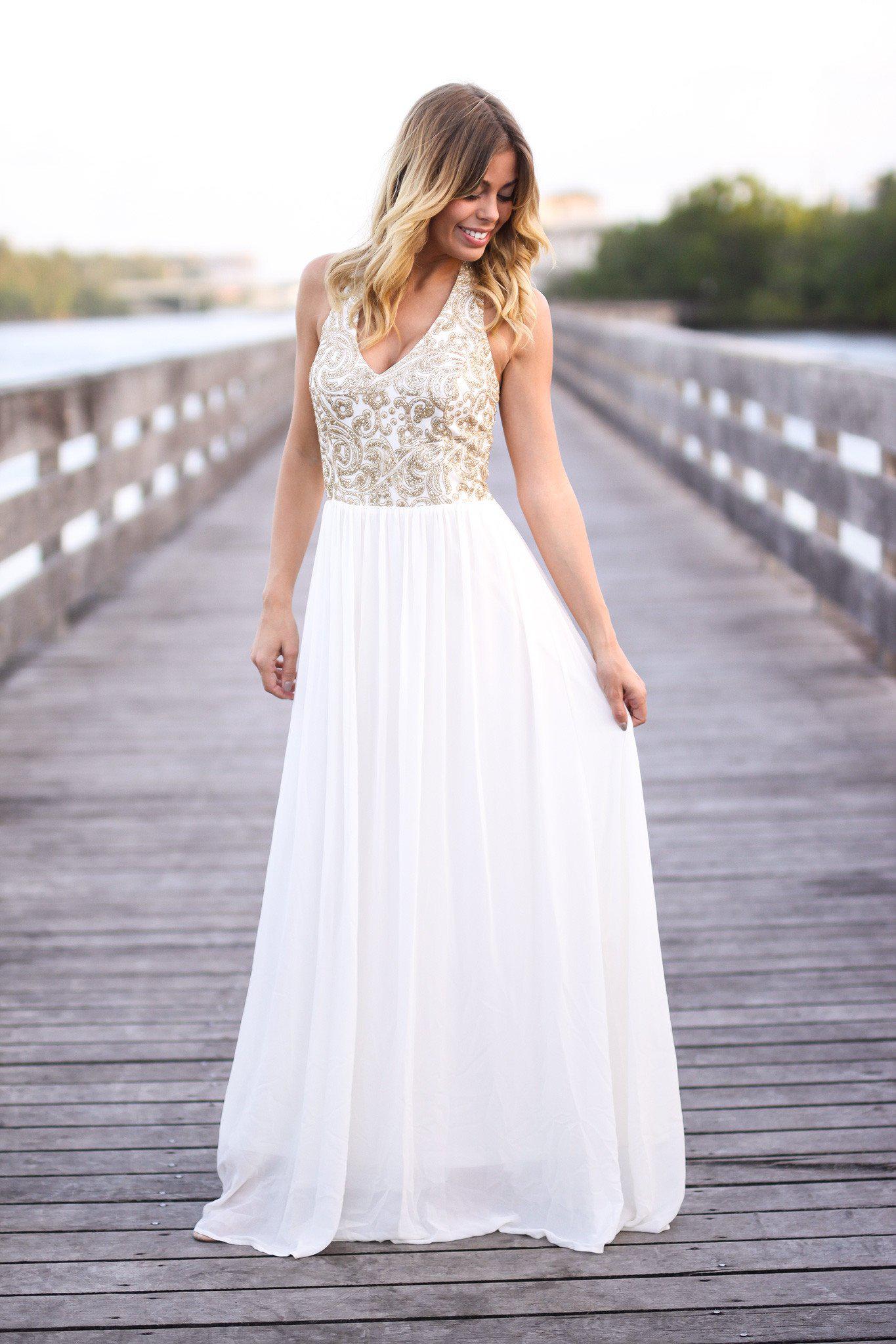 cream and gold maxi dress