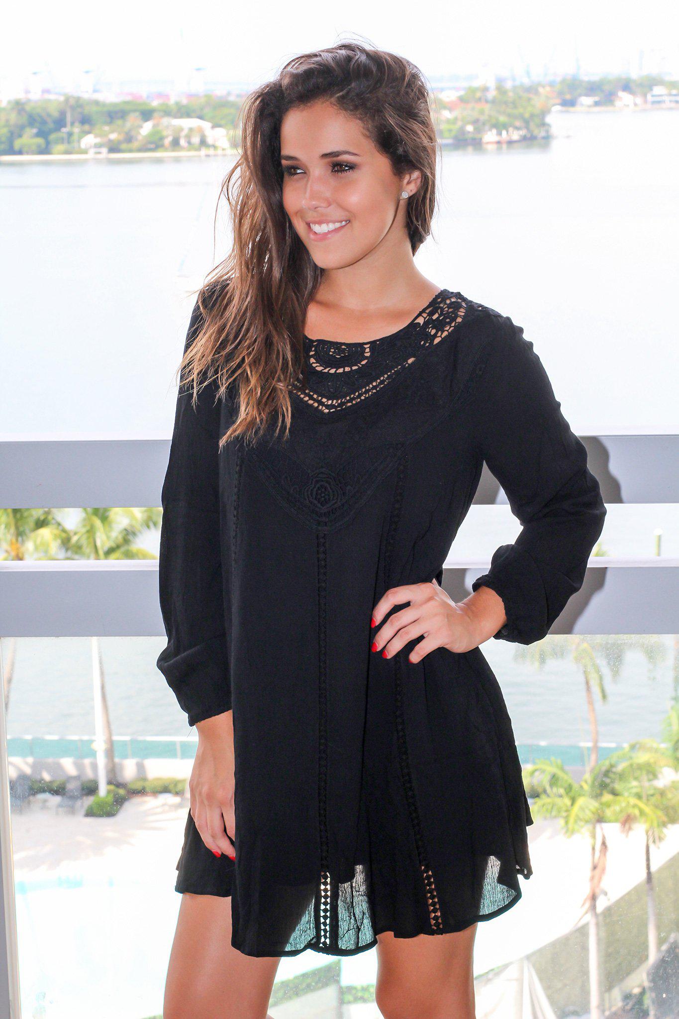 short black flowy long sleeve dress