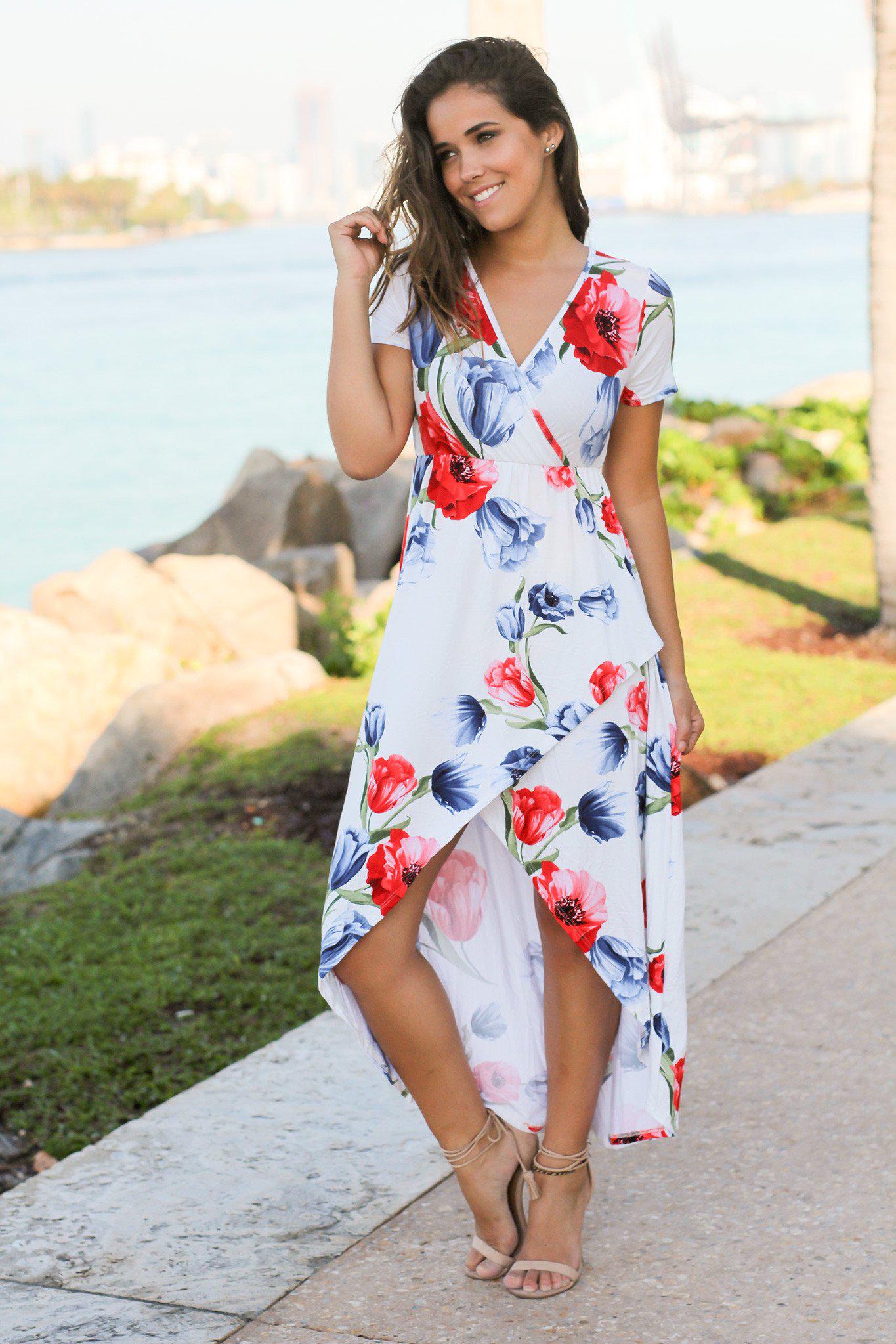 White and Red Floral High Low Dress | Online Boutiques – Saved by the Dress