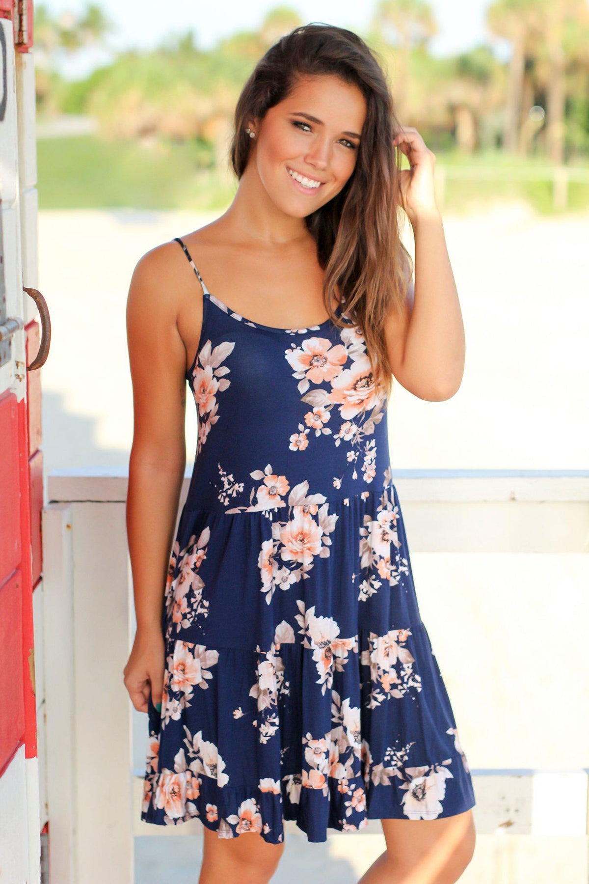 Navy Floral Ruffled Swing Dress | Short Dresses – Saved by the Dress