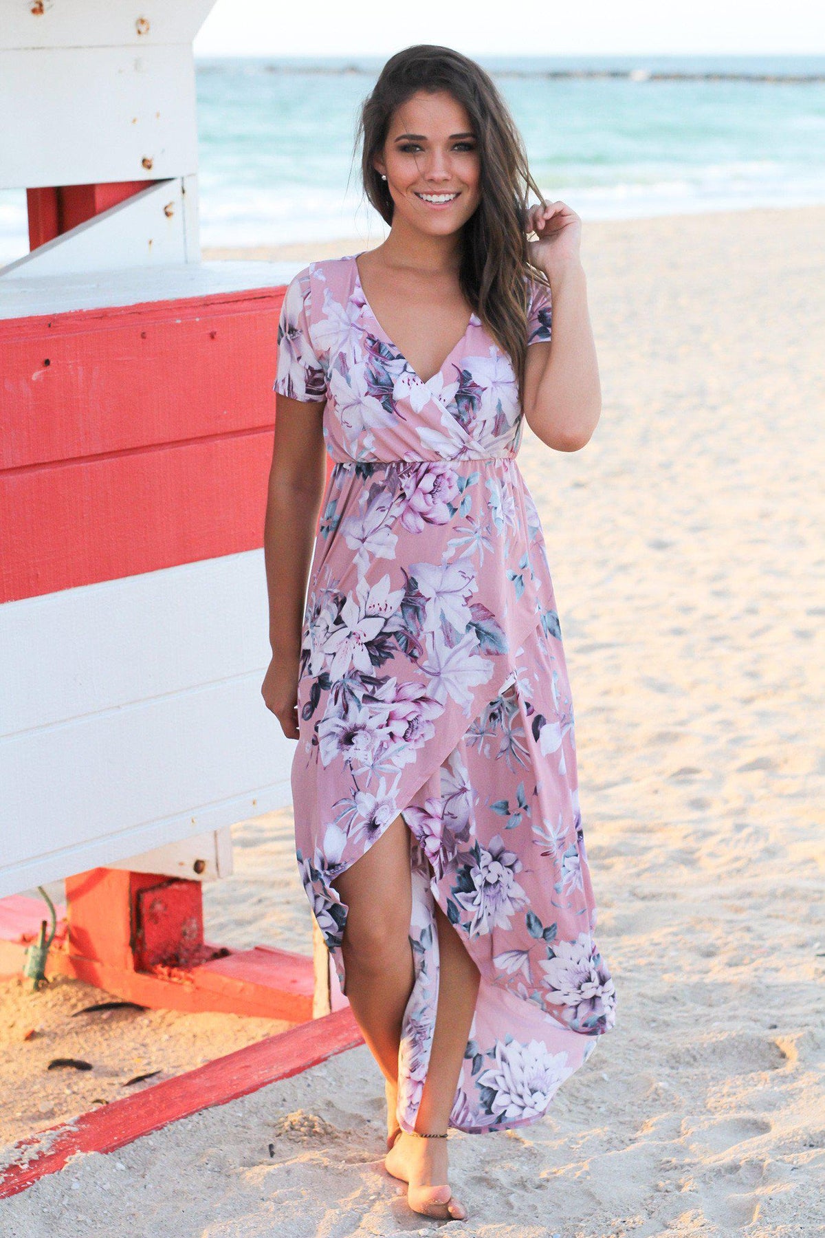 Pink and Purple Floral High Low Dress | Online Boutiques – Saved by the ...