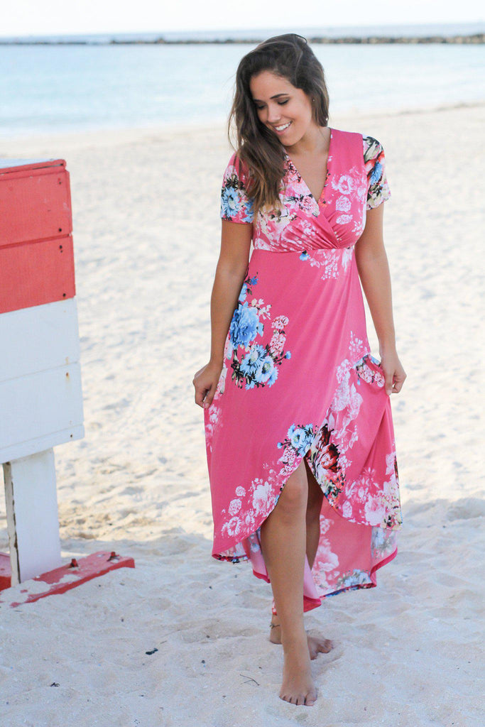 Hot Pink Floral High Low Dress | Online Boutiques – Saved by the Dress