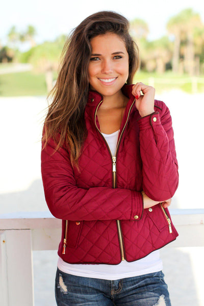 Burgundy Quilted Jacket | Cute Jackets – Saved by the Dress