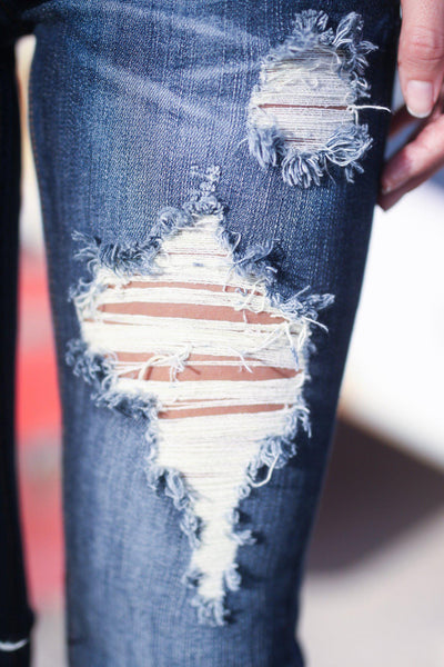 Medium Denim Destroyed Skinny Jeans | Destroyed Jeans | Jeans – Saved ...