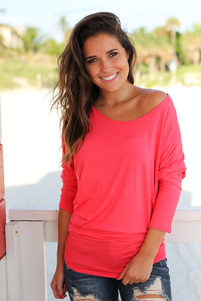 Coral Long Sleeve Top | Coral Top | Cute Tops – Saved by the Dress