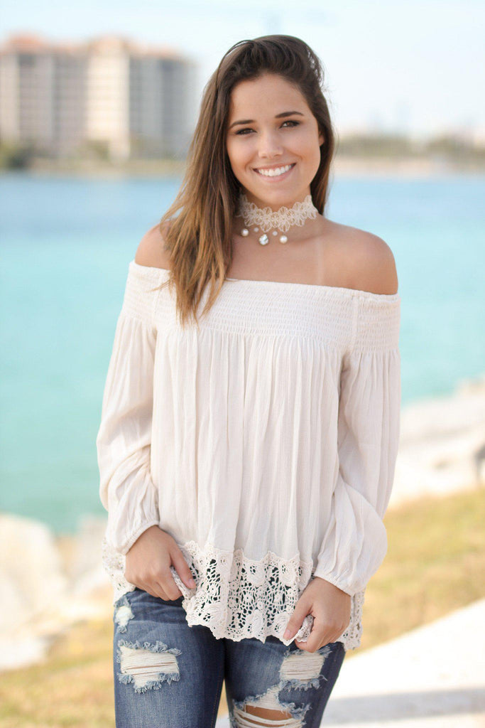 Cream Off Shoulder Top | Cute Tops – Saved by the Dress