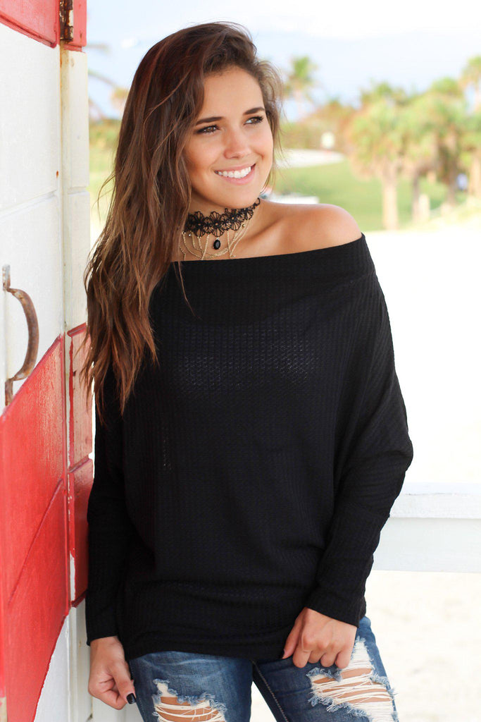 Black Off Shoulder Knit Top | Cute Tops – Saved by the Dress