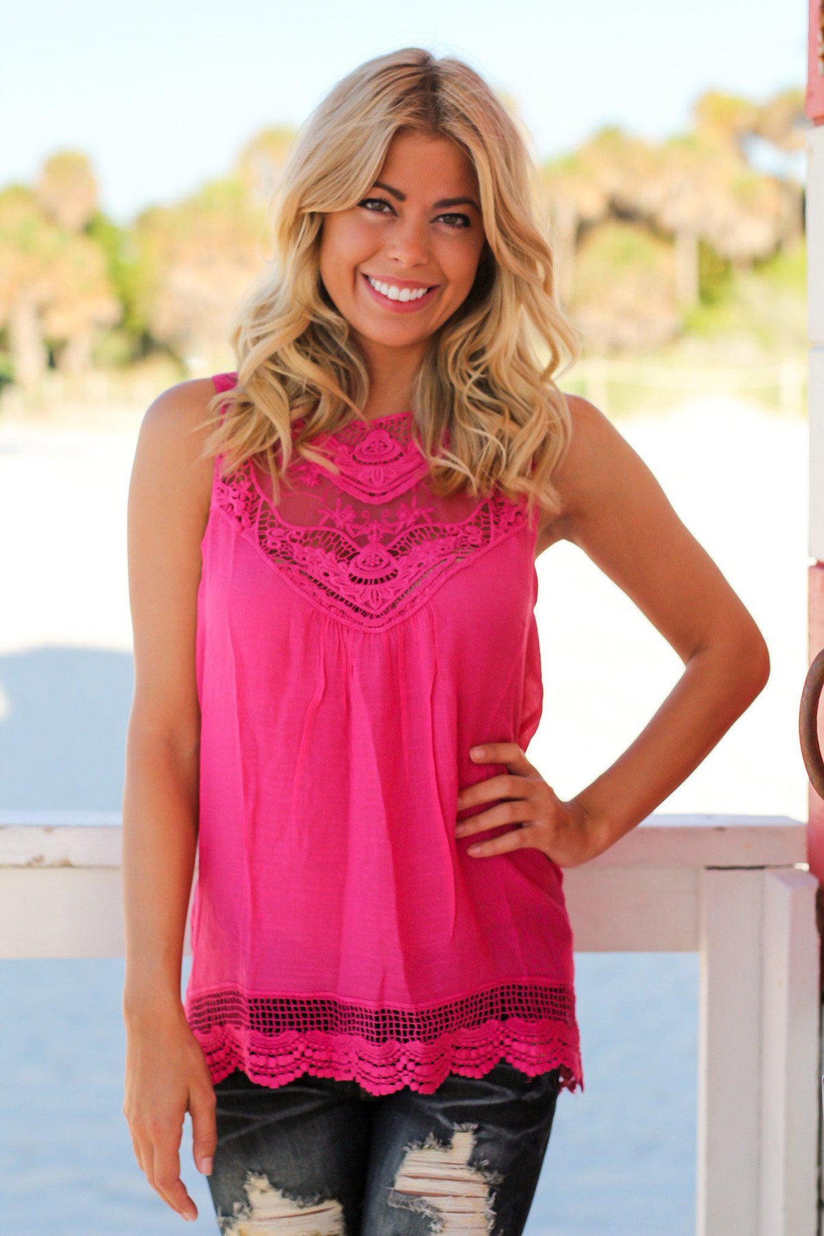 Fuchsia Lace Top | Cute Tops – Saved by the Dress
