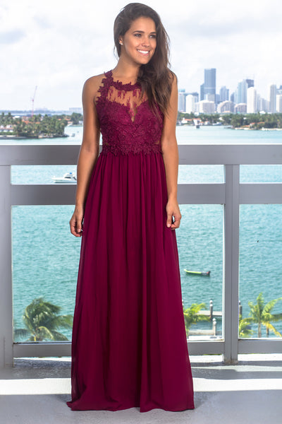 Deep Berry Maxi Dress with Lace Top | Maxi Dresses – Saved by the Dress