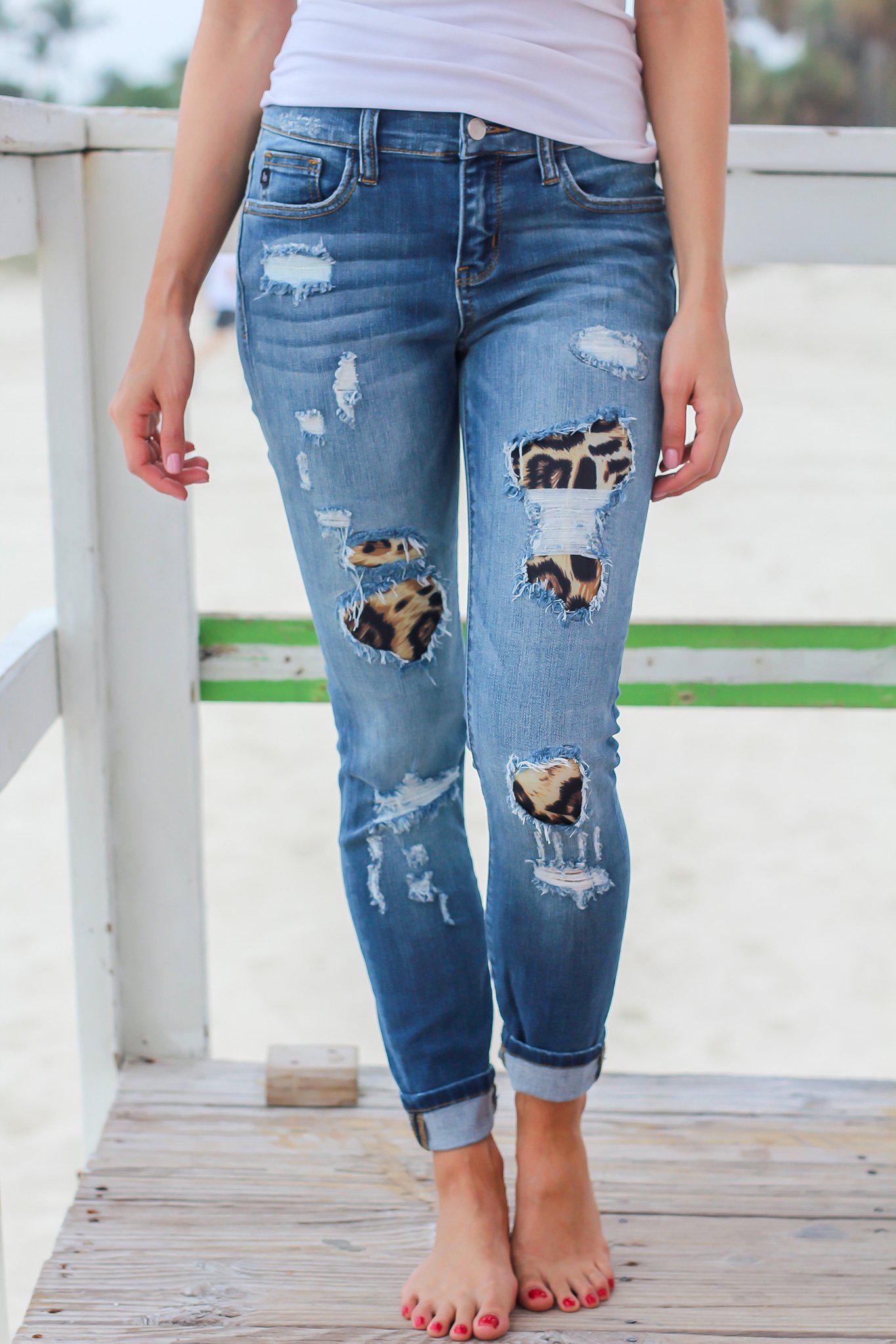 leopard distressed jeans