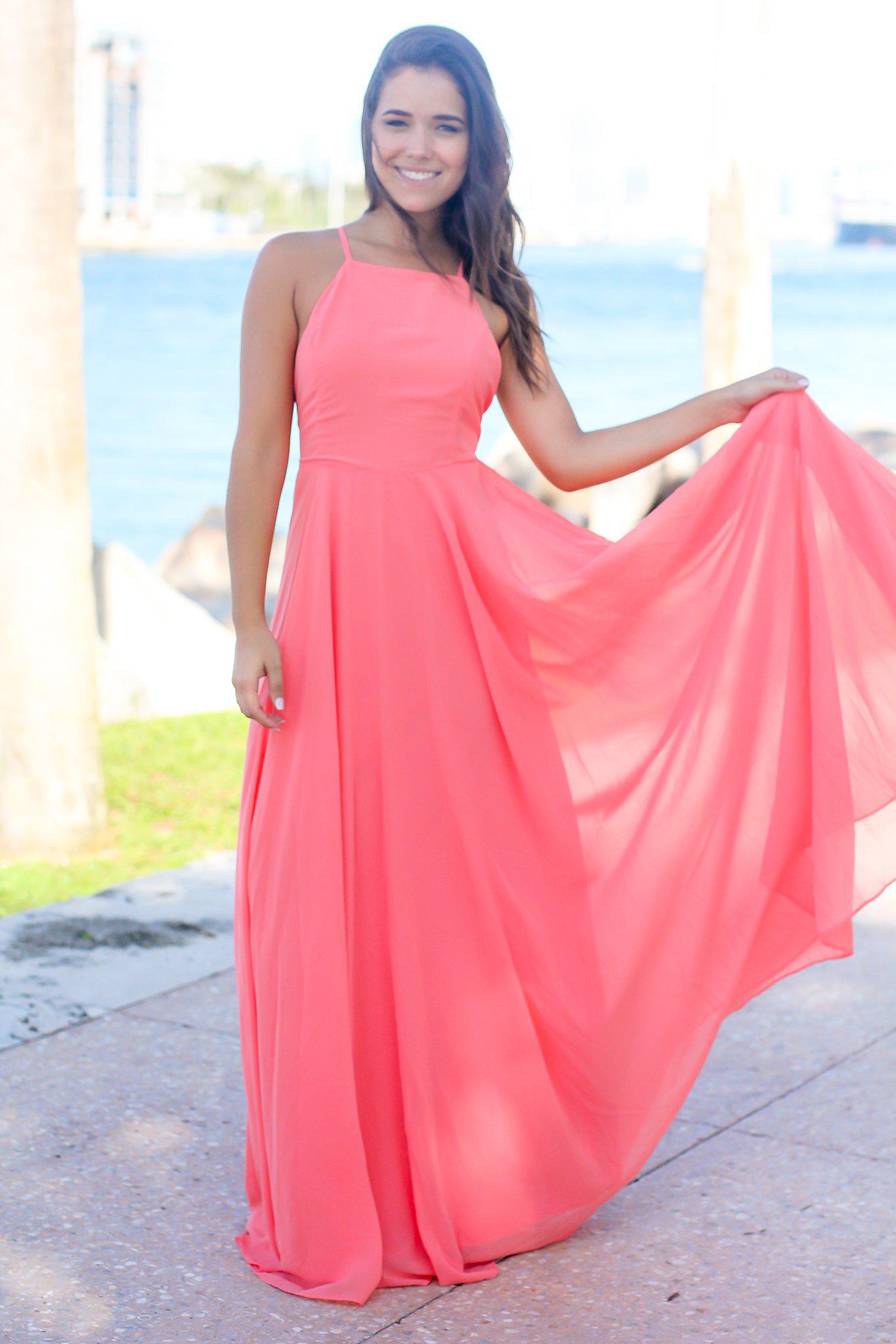 Coral Maxi Dress Maxi Dresses Saved By The Dress 6379